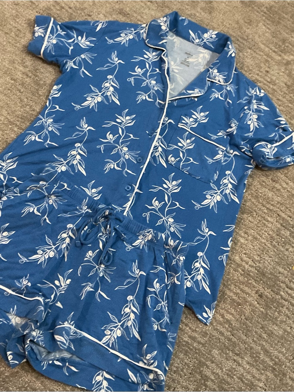 Blue Floral Pajama Set - Short Sleeve Top & Shorts